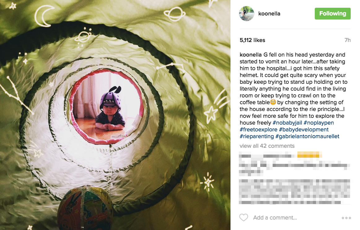 bébé G戴上安全帽勁可愛。(Instagram截圖)