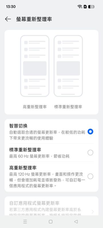 ▲系統內用戶可自行選用智能、60Hz及120Hz。