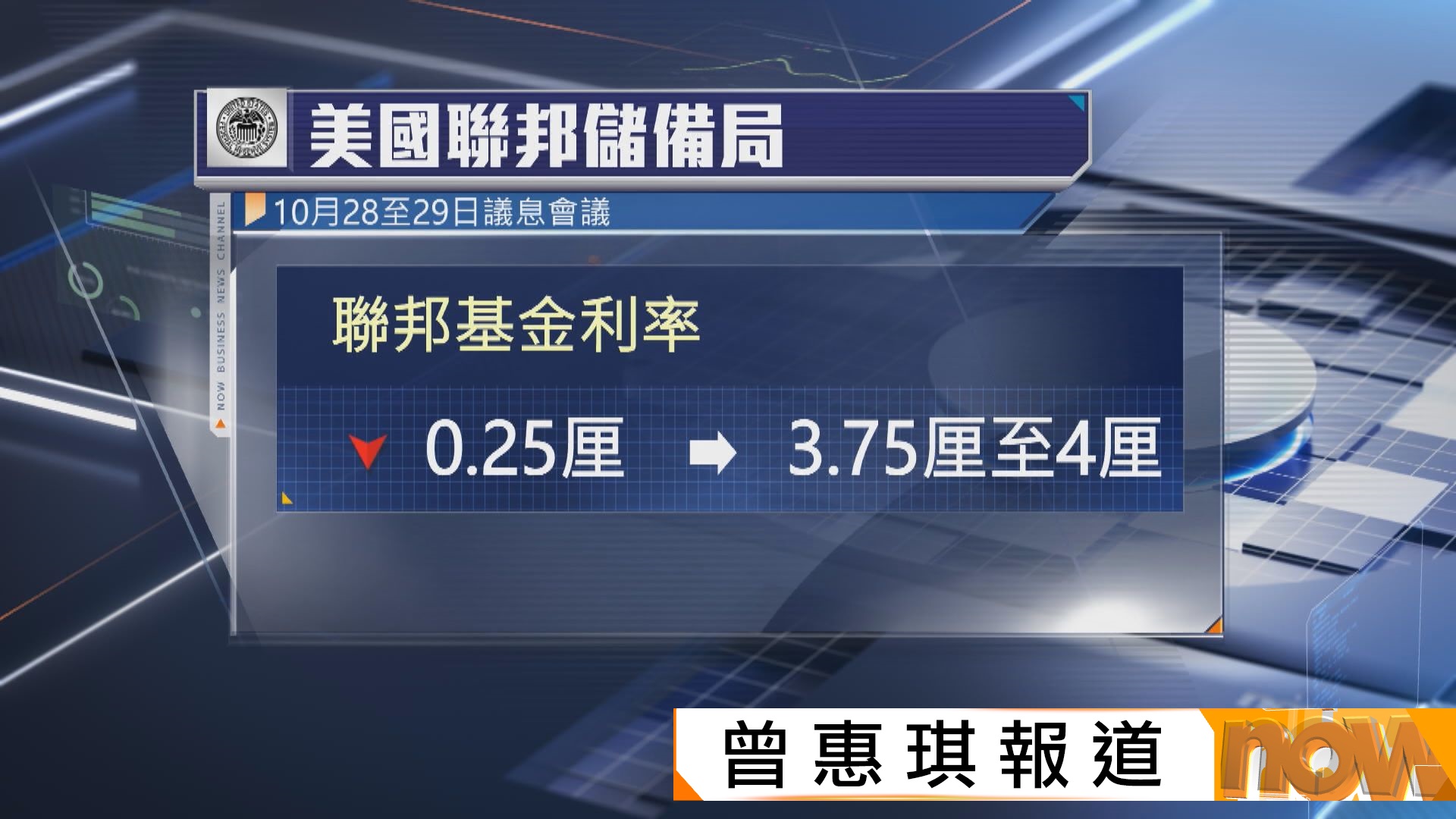 美國聯儲局減息四分一厘