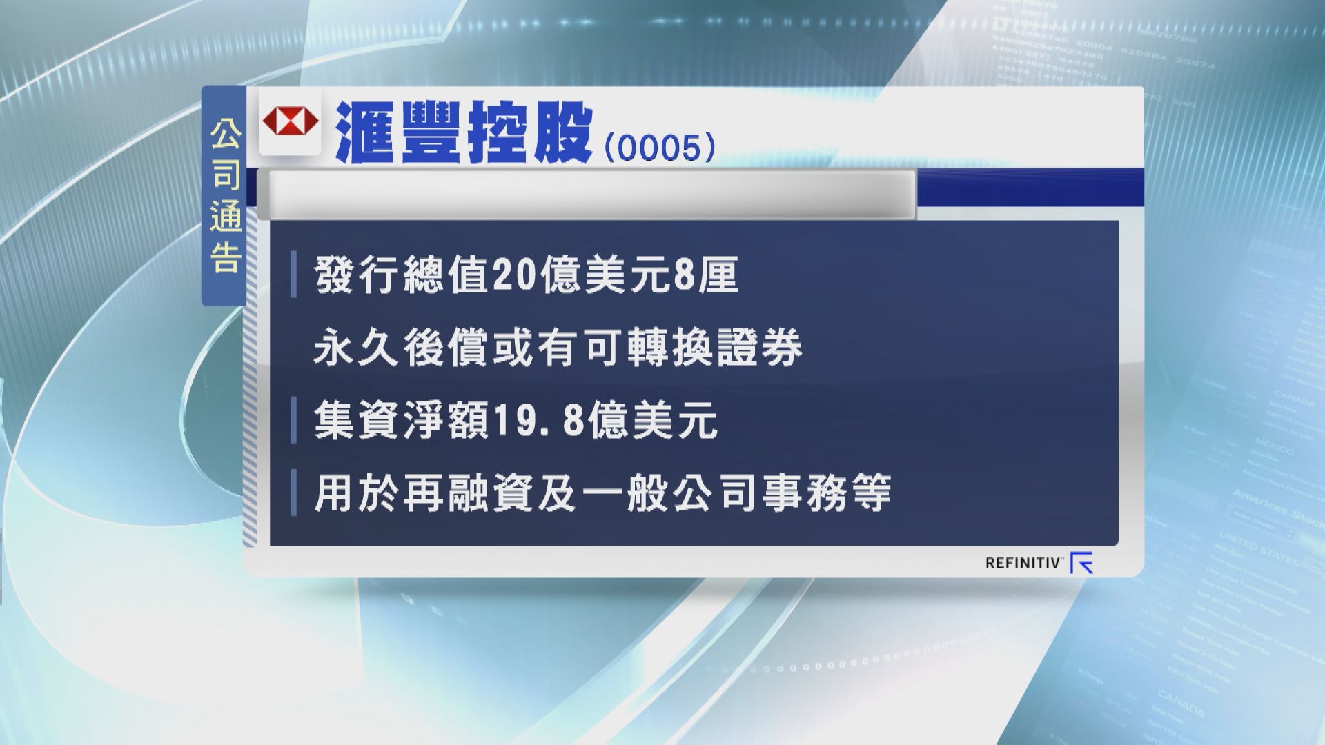 【用作再融資等】滙控擬發20億美元永久後償或有可轉換證券