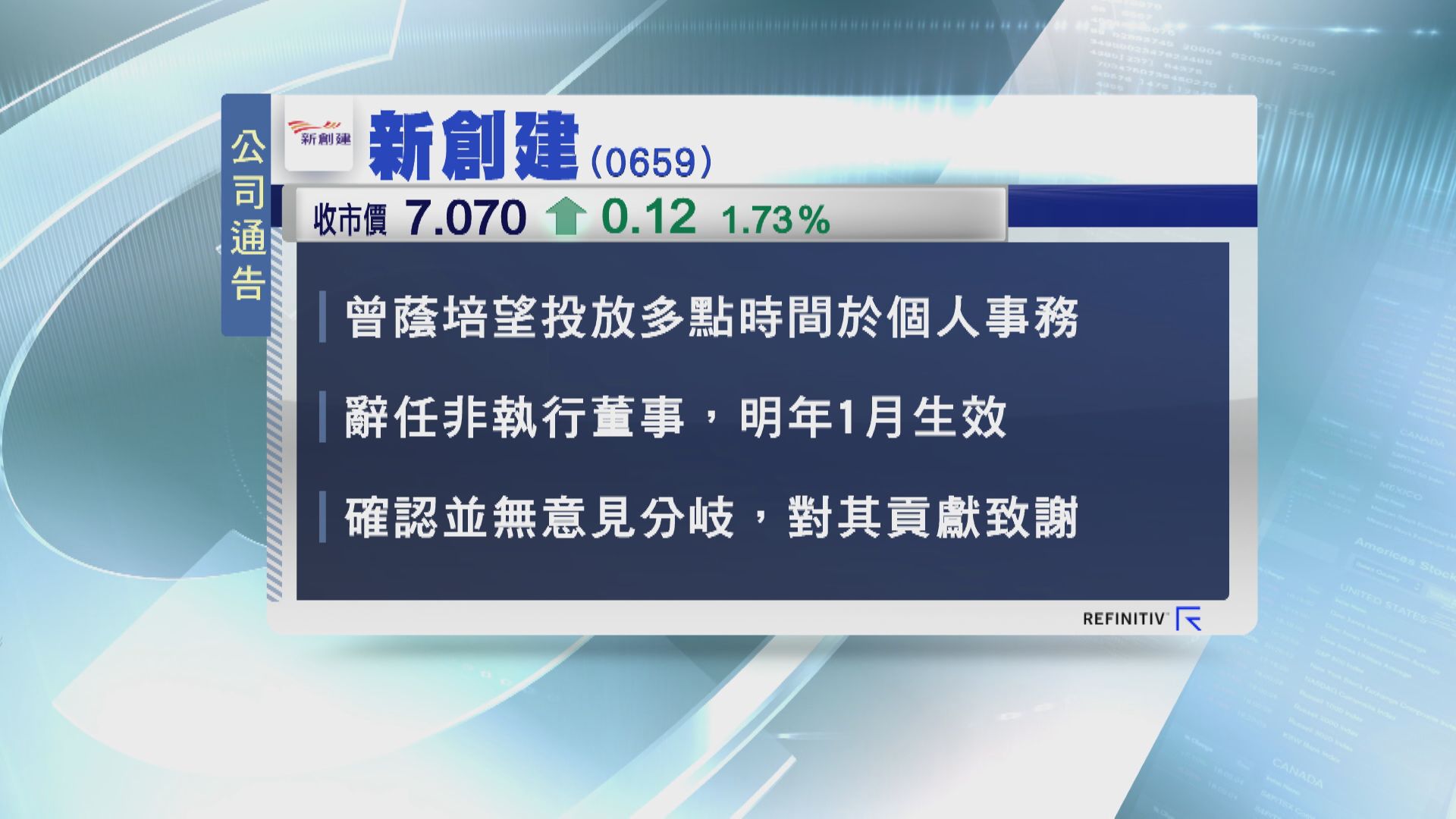 曾蔭培辭任新創建集團非執行董事