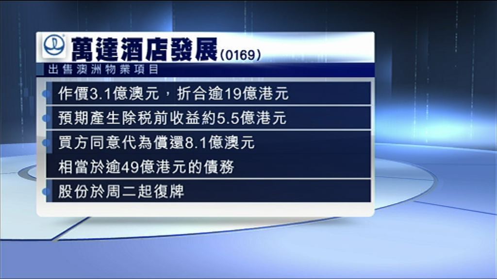 【鞏固流動資金】萬達酒店發展售澳物業項目