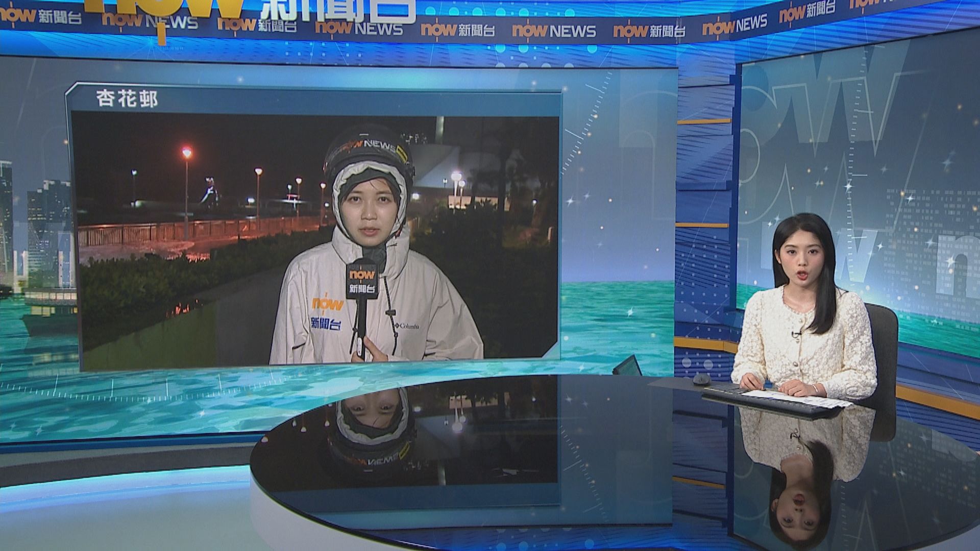 杏花邨直擊｜海浪隨強風拍打上岸　水花四濺海水淹路面