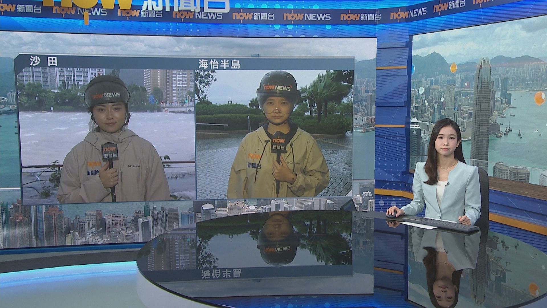 記者直擊｜沙田城門河水浪湍急淹沒單車徑　海怡半島大風大雨
