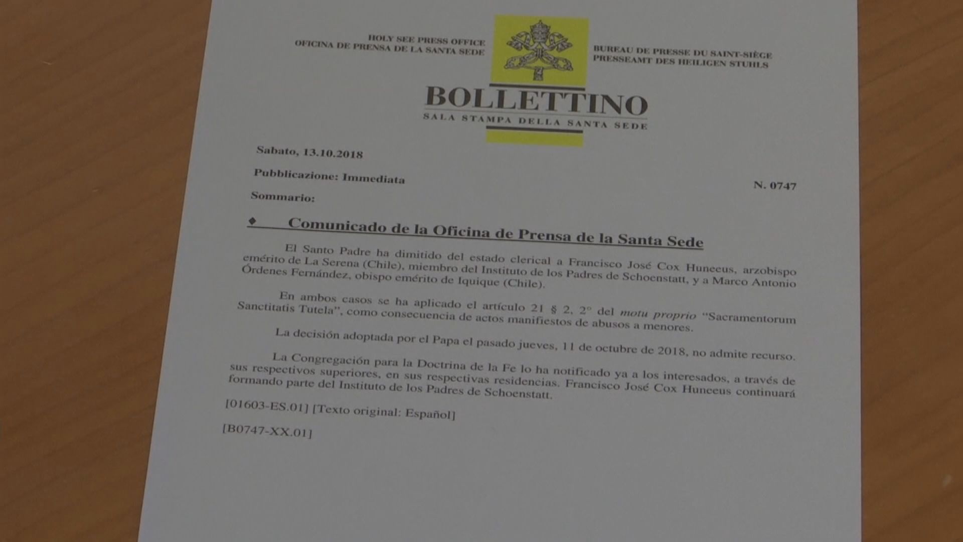 兩智利主教涉性侵兒童遭免職