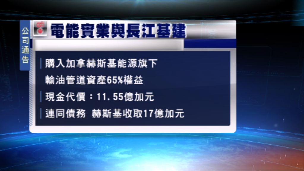 電能與長建逾70億購赫斯基能源輸油管道