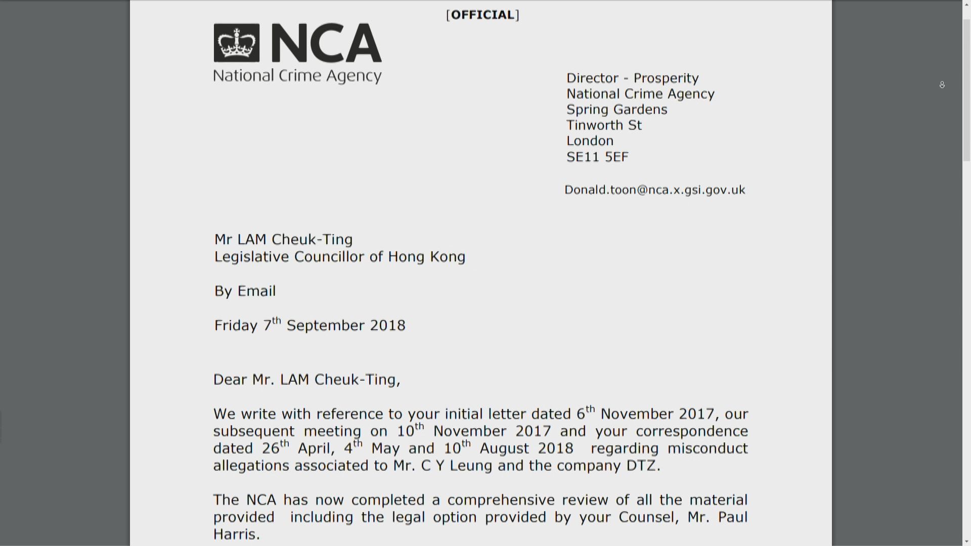 英國當局指無充分證據調查梁振英UGL事件