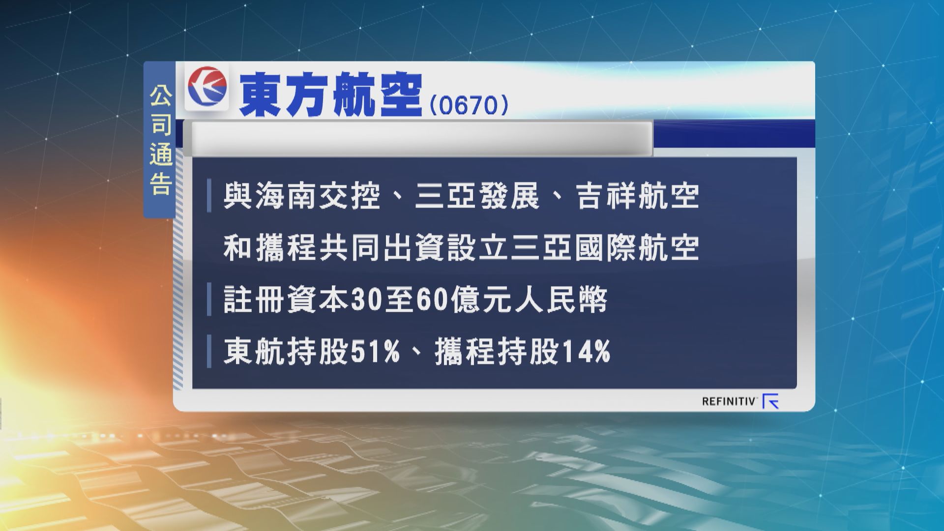 東方航空與海南省政府等出資　設立航空公司