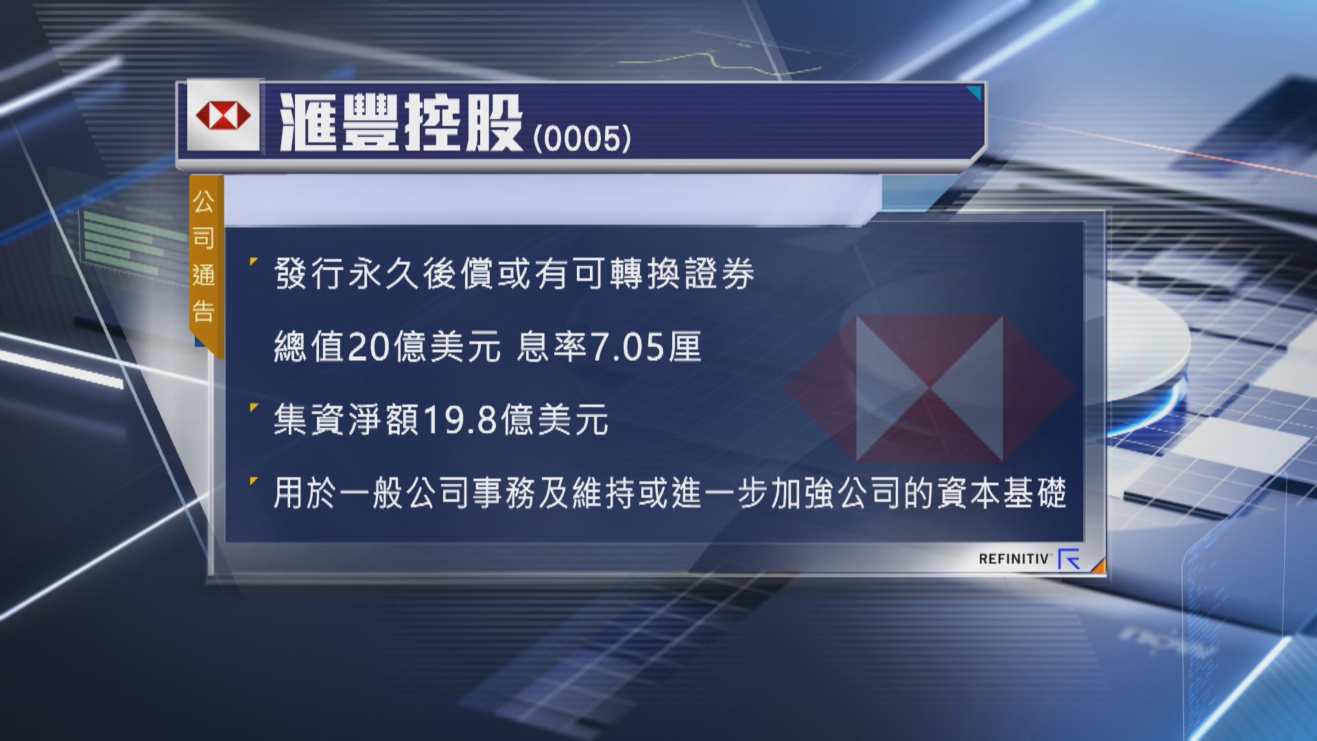 【總值20億美元】滙控擬發永久後償或有可轉換證券