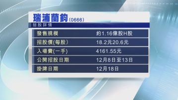 【下周三截飛】瑞浦蘭鈞今起招股 入場費$4161