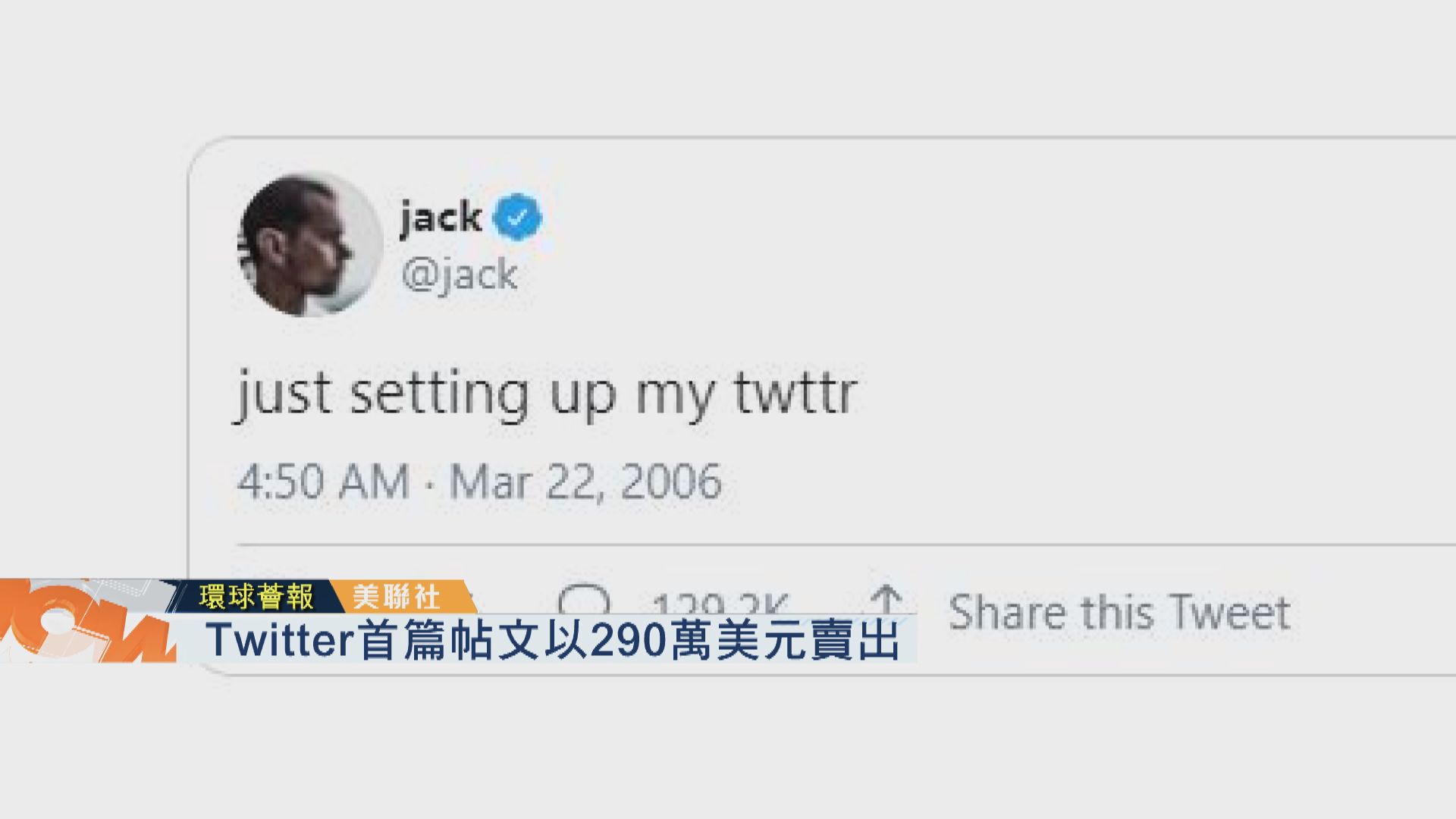 【環球薈報】Twitter首篇帖文以290萬美元賣出
