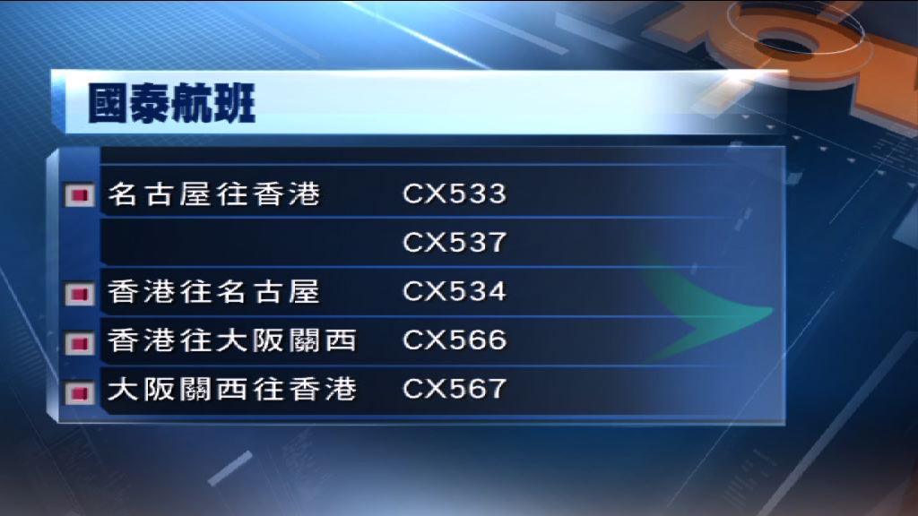 多班來往香港至日本航班延誤或延期