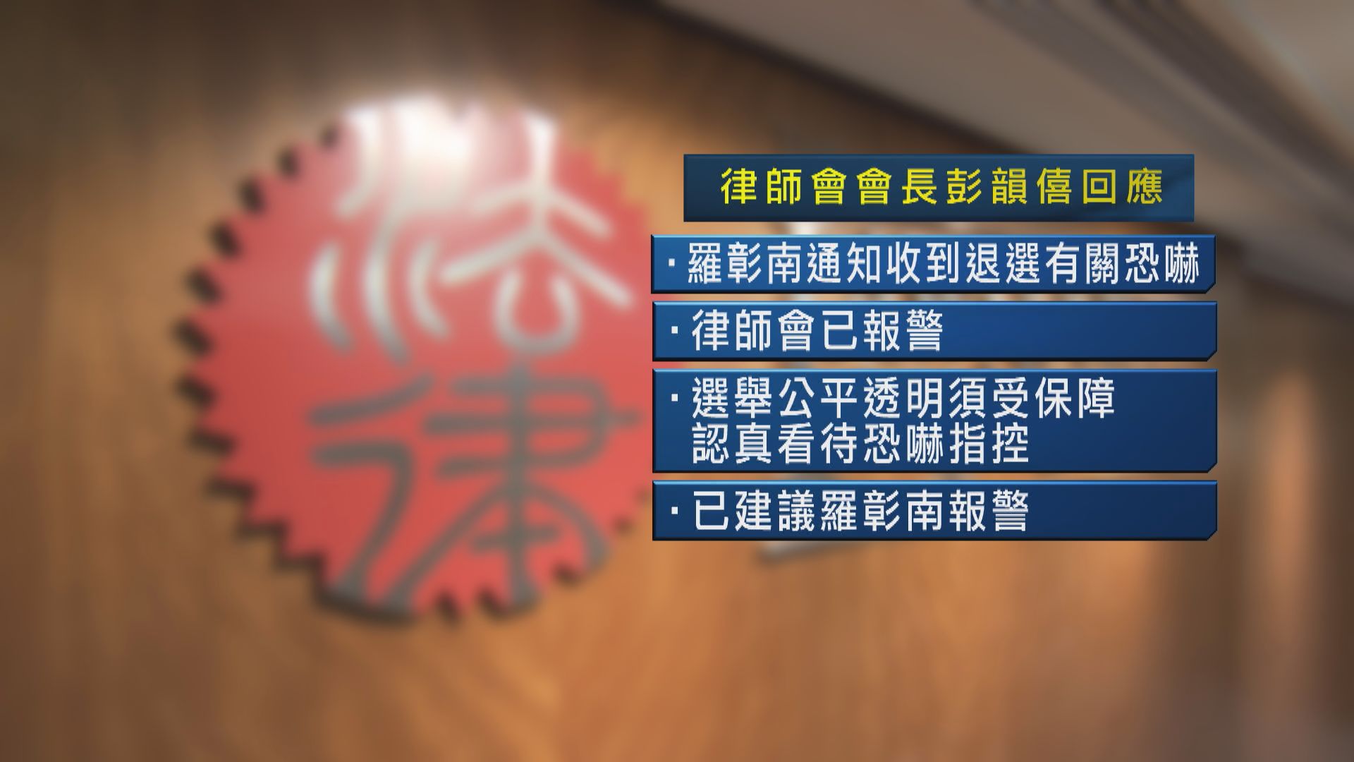 羅彰南以安全為由退選　律師會指對方稱受恐嚇　會方已報警