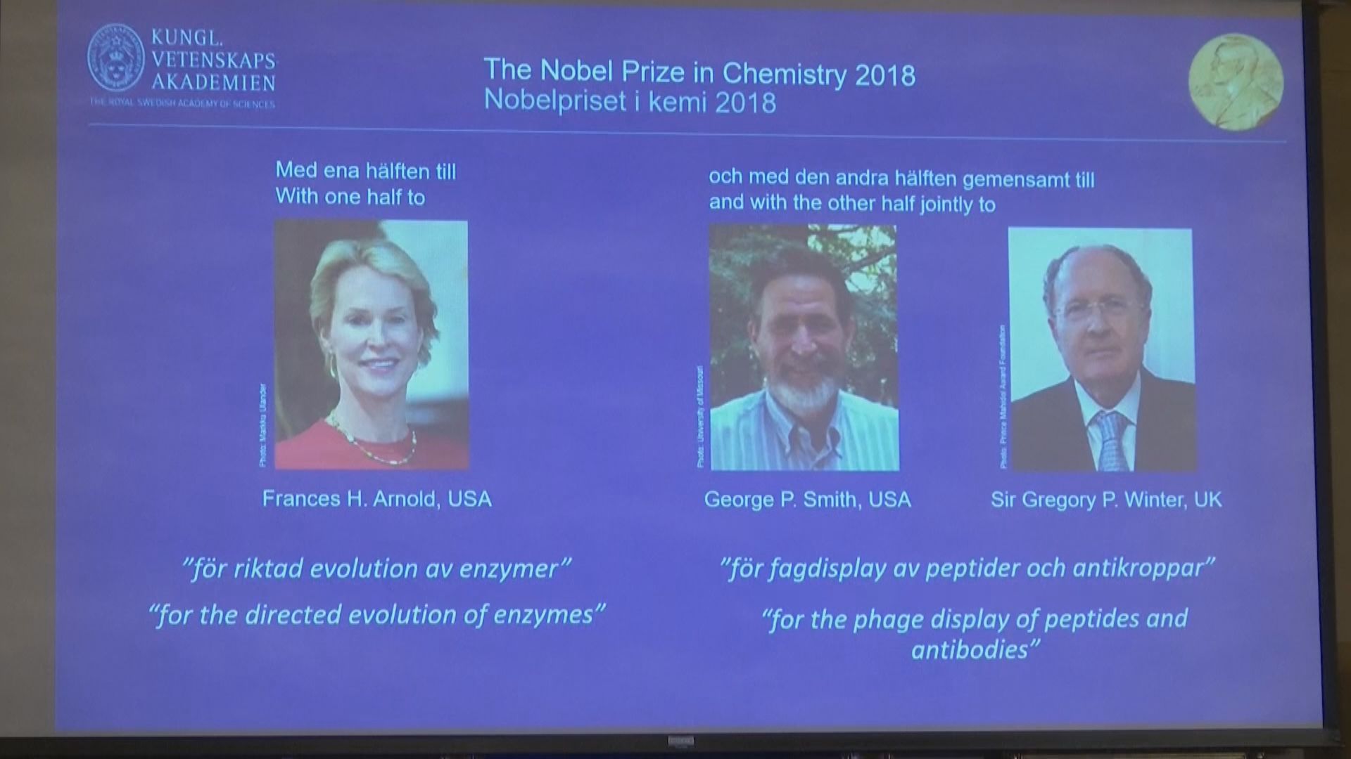 三名研究進化控制學者奪諾貝爾化學獎