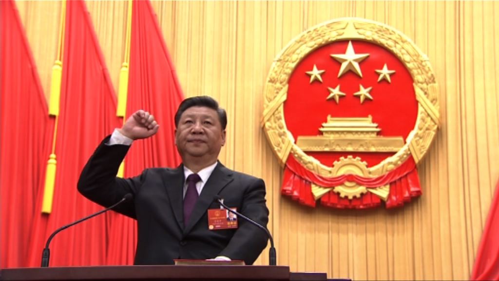 全票連任國家主席習近平在人民大會堂宣誓
