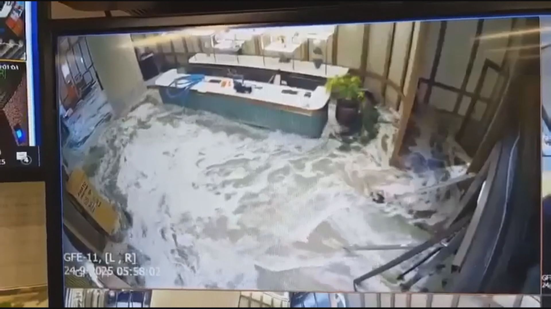 樺加沙襲港｜海洋公園富麗敦酒店玻璃門被海水沖破　海水瞬間湧入大堂